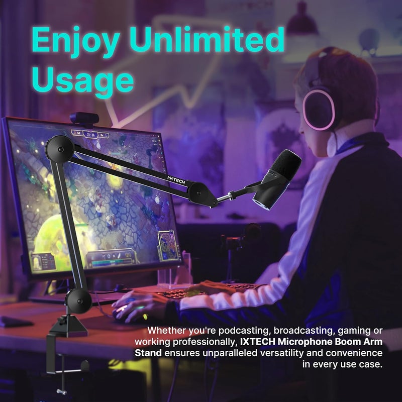 i-XTECH Microphone Boom Arm Stand, Heavy Duty Adjustable Mic Stand with Cable Ties, Desk Mount Arm Stand for Gaming Streaming Podcasting. - Image 5